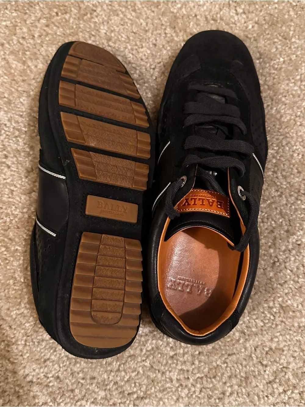 Bally Iuston Luxury Mens Sneakers Black Suede Leather Perforated US 9.5 EU 8.5
